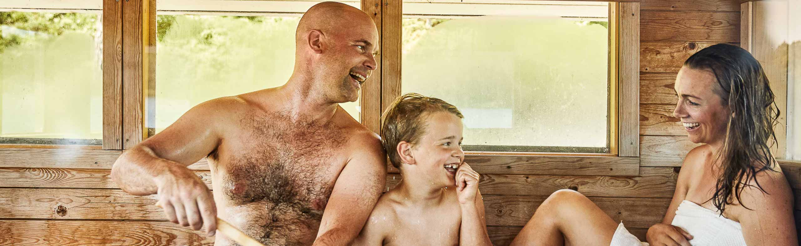 family in a sauna